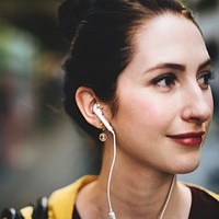 Woman Listening Music MediaTraveling Concept
