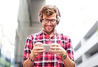 Young Man Headphone Listening Music Concept