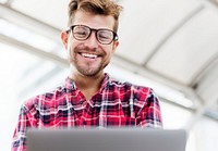 Young Man Using Browsing Smartphone Concept