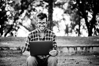 Man Laptop Browsing Searching Social Networking Technology Concept