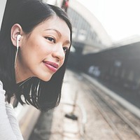 Asian Lady Traveling Commute Train Concept