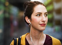 Girl Lady Healthy Earphone Playlist Music Listening Concept