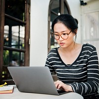 Woman Laptop Browsing Searching Social Networking Technology Concept