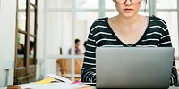 Woman Laptop Browsing Searching Social Networking Technology Concept