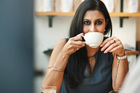 Woman Drinking Coffee Shop Relaxation Concept