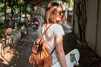 A girl with a skateboard