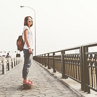 Skateboard Playing Standing Lifestyle Relaxing Concept