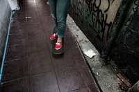Sneakers Canvas Shoes Human Feet Legs Standing Concept