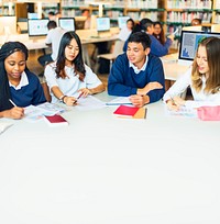 Diverse students wearing uniforms in school