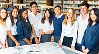 Diverse students wearing uniforms in school