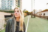 A young woman on the road