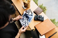 Aerial view of someone selecting photos