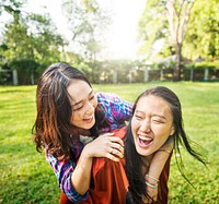 Sister Friendship Embracing Adorable Outside Concept