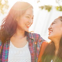 Sister Friendship Embracing Adorable Outside Concept