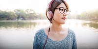 Casual Park Relaxation Audio Enjoyment Girl Concept