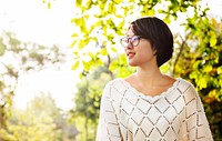 Asian Woman Dreaming Smiling Outside Concept