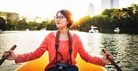 Asian Woman Ride On Boat Concept