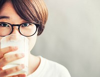 Asian Girl Drinking Milk Beverage Grow Up Relaxation Concept