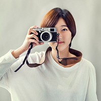 Asian Girl Camera Photographer Focus Shooting Concept