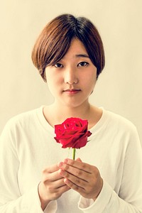 Asian Girl Flower Freshness Relaxation Rose Concept
