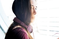 A woman with headphone