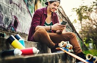 Man Skateboarder Lifestyle Relax Hipster Concept