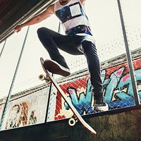 Skateboarder Trick Leisure Male Teenage Concept