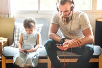 Family Father Daughter Love Parenting Listening Music Togetherness Concept