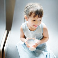 Girl Drinking Milk Hungry Tasty Concept