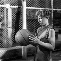 Young basketball player shoot