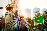 Young basketball player shoot