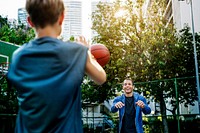 Young basketball player shoot