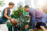 Young basketball player shoot