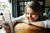 Young caucasian woman at a coffee cafe