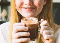 Youth Woman Drinks Hot Chocolate Tasty Concept