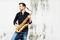 Jazzman Musical Artist Playing Saxophone Concept