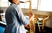 A musician with his saxophone