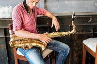 Jazzman Musical Artist Playing Saxophone Concept