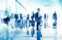 Abstract image of business people traveling and walking around