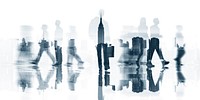 Silhouettes of Business People Walking and City Background