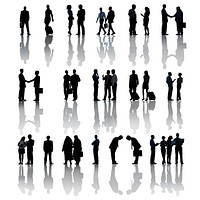 Multi-Ethnic Group Silhouettes Of Business People On White