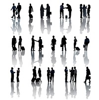 Multi-Ethnic Group Silhouettes Of Business People On White