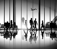 Busy Business People Silhouette Walking Airport Business Travel