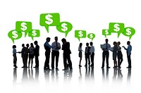 Group Of Business People Talking About Dollar In A White Background