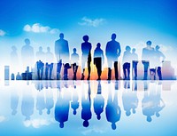 Back Lit Business People Corporate Cityscape Togetherness Concept