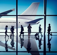 Silhouette Group of Business People with Airplane Concept