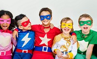 Superheroes Cheerful Kids Expressing Positivity Concept