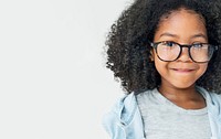 Curly haired cute girl with huge glasses