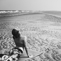 Beautiful Woman Yoga Beach Morning Concept