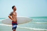 Man Beach Summer Holiday Vacation Surfing Concept
